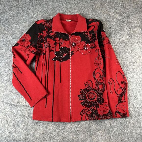 Jess & Jane Jacket Medium Rhinestone Zipper Canon Flower Floral Made In USA - Picture 1 of 8